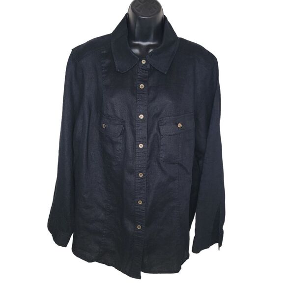 Style & Co. Women's plus size Black Linen button down shirt size 20w - Picture 1 of 4